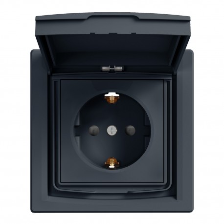 Розетка с крышкой IP44 Shneider-Electric Asfora антрацит EPH3100371