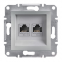 Розетка компьютерная двойная RJ-45 cat.5e Shneider-Electric Asfora алюминий EPH4400161