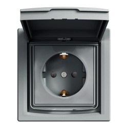 Розетка с крышкой IP44 Shneider-Electric Asfora сталь EPH3100362
