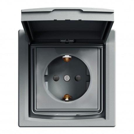 Розетка с крышкой IP44 Shneider-Electric Asfora сталь EPH3100362