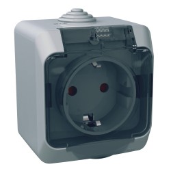 Розетка с крышкой IP44 Schneider-Electric Cedar Plus (16А, с з/к, серый) WDE000643