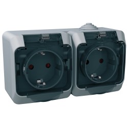 Розетка двойная с крышкой IP44 Schneider-Electric Cedar Plus (16А, с з/к, серый) WDE000525
