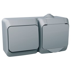 Розетка с заземлением и выключатель 1-кл. IP44 Cedar Plus (16А, с з/к, серый) WDE000600