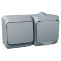 Розетка с заземлением и выключатель 1-кл. IP44 Cedar Plus (16А, с з/к, серый) WDE000600