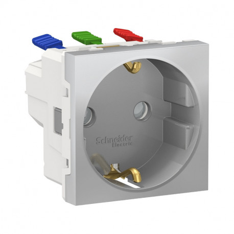 Розетка Schneider-Electric Unica New (16А, с з/к, 2-мод, алюминий) NU305730